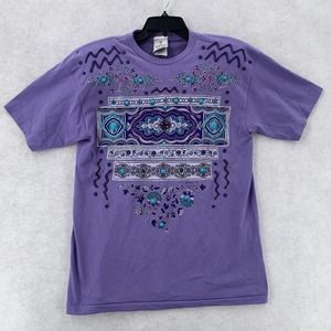 Vtg 80s 90s Single Stitch‎ Puffy Paint Santa Fe T-Shirt Shoulder Pads Womens OS